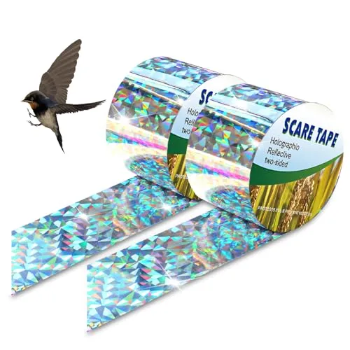 halercay 2Rolle 80m x 2,4cm Reflektierendes Blitzband für Vögel,Doppelseitiges Band Vogelabwehr,Abwehrband Vogel Band für Pflanze,Für Obstgarten, Terrasse, schreckt vögel