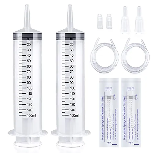 Packungen Plastik Spritzen mit 2 Kunststoffrohre für Öl- oder Leimapplikatoren, Experimente, Pet Fütterung, Industrielle Anwendungen (150ml) 2