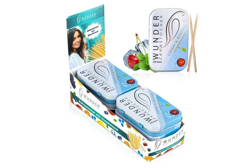 Wunder Zahnstocher Mundpflegecenter 6er Pack Kirsch Menthol - Zahnseiden für effektive Mundpflege und zur Unterstützung beim Aufhören von unerwünschten Gewohnheiten wie Nägelkauen und Rauchen.