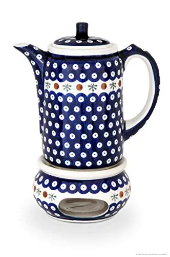 Bunzlauer Keramik Kaffeekanne 1.25L mit Stövchen, Dekor 41 in blau von Bunzlauer Keramik