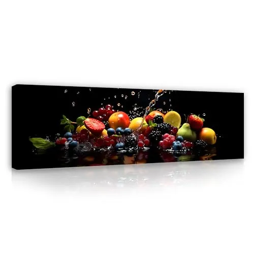 WallArena - Leinwand Bilder - Küche Obst Wasser - 145x45 cm Leinwandbilder - Bild auf leinwand - Wandbild XXL groß Wandbilder für Wohnzimmer Schlafzimmer Wohnzimmerbilder Modern