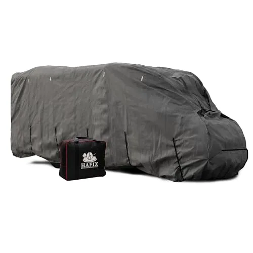 HAFIX Wohnmobil Schutzhülle - 3-lagige Ganzgarage in grau, Größe 600x240x260cm, 160g/m² - Wetterfeste Wohnmobilabdeckung Abdeckung für Winter. Wohnmobil Abdeckplane Schutz Regen-, Laub-, Schneeschutz.