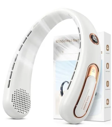 Nackenventilator, 3 Stufen Leise und Leistungsstark Bladeless Halsventilator mit LED-Anzeige, 4000mAh Akku Ventilator USB Aufladbar für 15H, Freihändige Leicht Ventilator Tragbarer für Küche,Unterwegs