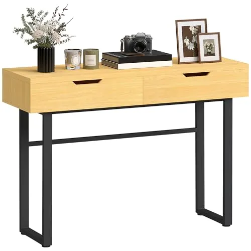 HOMCOM Konsolentisch im Industrie-Design mit 2 Schubladen - Stylischer schmaler Flurtisch mit elegantem Metallrahmen und praktischen Schubladen. Ideal für Flur oder Wohnzimmer, bietet Stauraum und setzt moderne Akzente.
