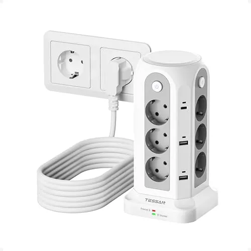 TESSAN 12-Fach Mehrfachsteckdose mit 3 USB-Anschlüssen