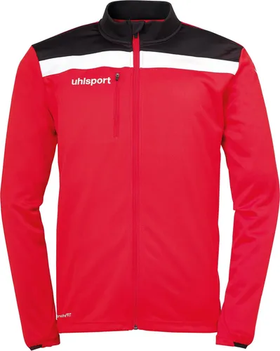 Uhlsport Offense 23 Polyesterjacke Herren - Rot / Schwarz / Weiß - Sportjacke aus elastischem Polyester mit Rippkragen, ideal für Training und Freizeit. Praktische Brusttasche mit Reißverschluss und modernes Design für besten Tragekomfort.