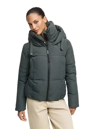 MARIKOO Damen Winterjacke N086 - Gesteppt mit Kapuze und Fleecefutter in StoneGreen Größe L - Kuschelige Damen Winterjacke mit Fleece-Innenfutter für optimalen Tragekomfort. Wind- und kältegeschützt durch große Kapuze und elastischen Saum. Praktische Taschen für persönlichen Stauraum. Erhältlich in vielen Farben und Größen.