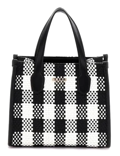 GUESS Silvana Mini Tote XS - Schwarz mit Multi-Details - Damen-Henkeltasche mit 2 Fächern, Reißverschlusstasche und antiken Bronze-Beschlägen für einen eleganten Look.