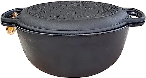 MAYSTERNYA Gusseisen Dutch Oven - 6L BBQ Bratpfanne - Pfannen für Outdoor-Kochen, 6 Liter Fassungsvermögen, ideal für gleichmäßige Wärmeverteilung und gesundes Kochen mit minimalem Öl.
