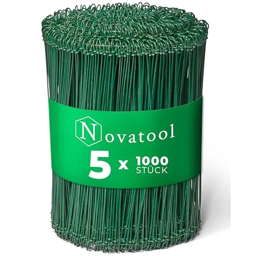 Novatool Rödeldraht mit Ösen 1,4 x 200mm, 5.000 Stück - Praktischer Bindedraht in Grün, ideal für die Landwirtschaft und Floristik. Effizient im Einsatz zum Verschließen von Säcken und für kreative Blumenarrangements. Langlebig und rostfrei, perfekt für verschiedene Anwendungen.