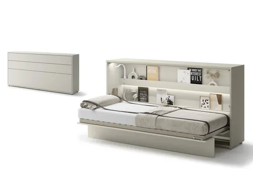 Compleo Schrankbett Horizontal Wandklappbett mit LED - Platzsparendes Wandklappbett für komfortablen Schlaf. Ideal für kleine Räume. Stabile Konstruktion mit praktischem Stauraum und geräuschlosem Schließen. Maße: 211 x 46 cm (aufgeklappt 118 cm).