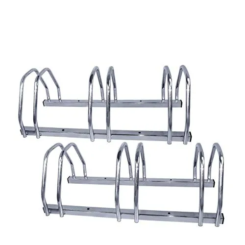 WALTER 2X Fahrradständer 3-Fach, für 3 Fahrräder, Boden- oder Wandmontage, Mehrfachständer, beidseitig verwendbar, Metall, Silber, Bügel für Reifenbreite bis zu 65mm, inkl. Schrauben zur Montage