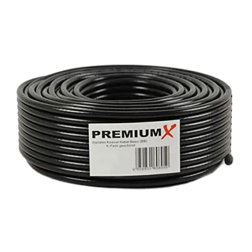 Premium X 50m BASIC Koaxialkabel schwarz 135dB 4-fach geschirmt CCS SAT TV Koax RG6 Antennenkabel Satelliten-Kabel
