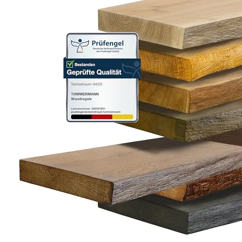 tømmermann Wandregal Schweberegal massiv Eiche - Bücherregal Holz Regal mit Baumkante Hängeregal Regalbrett aus massivholz Wandboard deko Regal Wand Shelf | 160 cm breit Farbe Whiskey