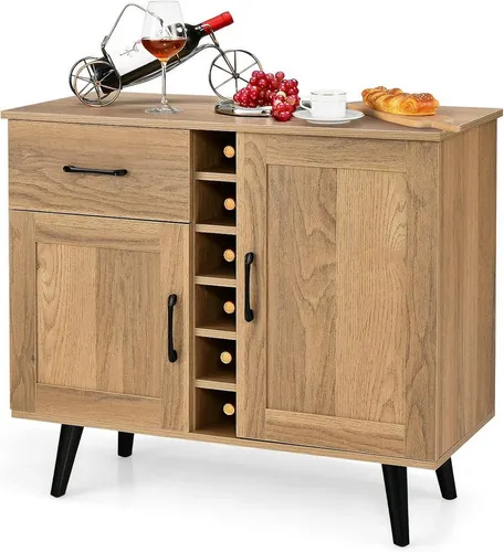 COSTWAY Sideboard, mit Weinregal für 6 Flaschen&Schubladen, Küchenschrank
