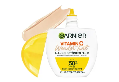 GARNIER Vitamin C Wonder Tint All-In-1 Getöntes Fluid 40 ml Hell - Das Garnier Wonder Tint Fluid vereint getönte Pflege und Feuchtigkeit für einen strahlenden Teint. Die leichte Formel passt sich dem Hautton an und sorgt für ein natürliches Finish bei täglicher Anwendung.