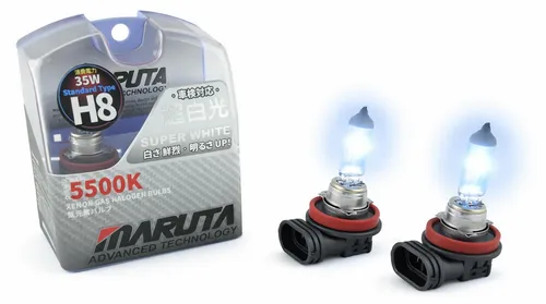 MARUTA KFZ-Ersatzleuchte Super White H8, 35W Xenon-Effekt - Autolampen mit 5500K Farbtemperatur für beste Sichtverhältnisse und modernes Design. Ideal als Nebelscheinwerfer oder Tagfahrlicht. Einfacher Austausch ohne Fehlermeldung im Bordcomputer.