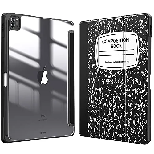 FINTIE Hybrid Hülle für iPad Pro 12.9 2022 (6. Generation)/ iPad Pro 12.9 2021/2020/2018 mit Stifthalter - Stoßfeste Schutzhülle mit transparenter Hartschale auf der Rückseite, Notizblock Schwarz
