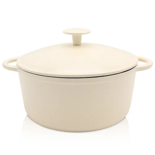 Karl Krüger 94024 Gusseisen Topf Savanna 24 cm - emailliert mit Deckel - Kochtopf aus robustem Gusseisen, ideal zum Anbraten, Schmoren und Brot backen. Hitzebeständig bis 240°C und für alle Herdarten, inklusive Induktion, geeignet.