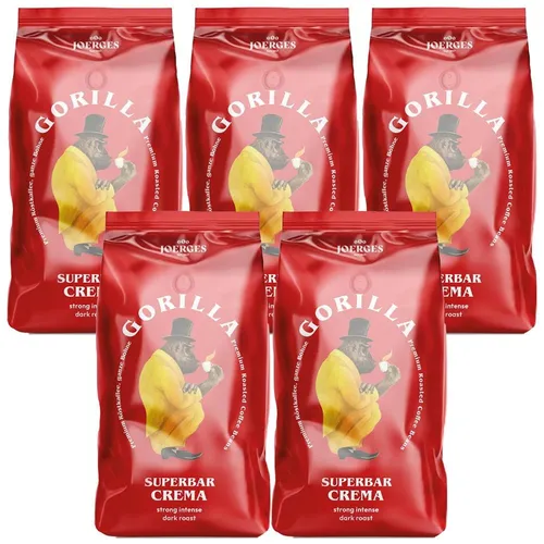 Joerges Espresso Gorilla Superbar Crema 1 kg Kaffeebohnen - Hochwertige Kaffeebohnen aus Arabica und Robusta für einen vollmundigen Espresso-Geschmack. Ideal für den Genuss zu Hause oder im Café.