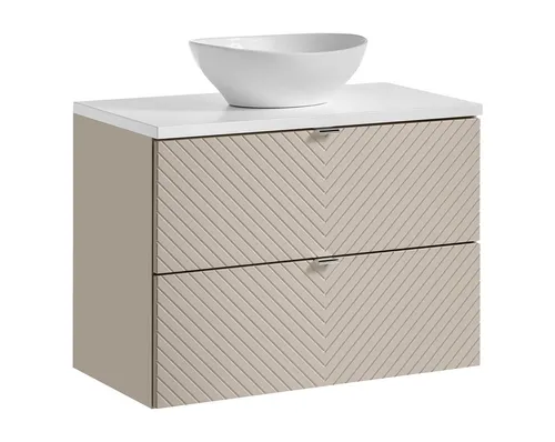 einfachgutemoebel Waschtisch-Set QUERRO 80cm mit Aufsatzbecken - Stylisches Badezimmer Waschtisch-Set QUERRO in Kaschmir mit 2 Soft-Close Schubladen. Inklusive 3 Griffvarianten für individuelles Design. Ideal für modernes Badezimmer, raumsparend und komfortabel.