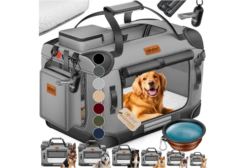 LOVPET® Faltbare Hundebox für Haustiere - Faltbare Transportbox für Hunde und Katzen, inklusive Hundenapf und praktischer Transporttasche. Ideal für Tierarztbesuche mit optimaler Belüftung und Sichtfeld.
