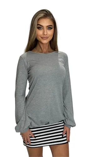 Mississhop 5-78 Damen Minikleid Kleid Tunika mit schwarzen Streifen Grau 2XL