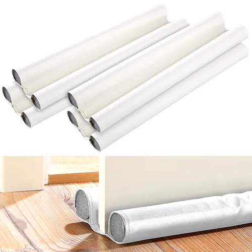 infactory 4er-Set Kunstleder-Zugluft-Stopper für Türen bis 60mm Dicke, weiß