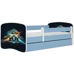 Raumhirsch Furniture Kinderbett Ethnie, Blau, 70x140 cm - Stilvolles Kinderbett mit abnehmbarer Schutzschiene und praktischer Schublade für Stauraum. Inklusive waschbarer Matratze für maximalen Komfort und Sicherheit im Kinderzimmer.