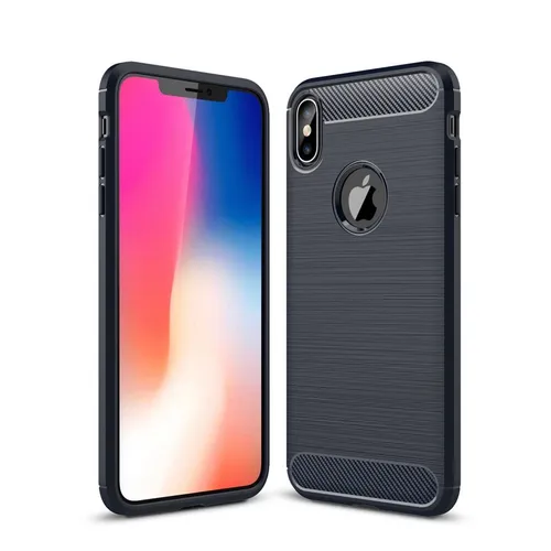 Handyhülle Schutz Case für Apple iPhone XS Max Cover Bumper Carbon Optik Blau