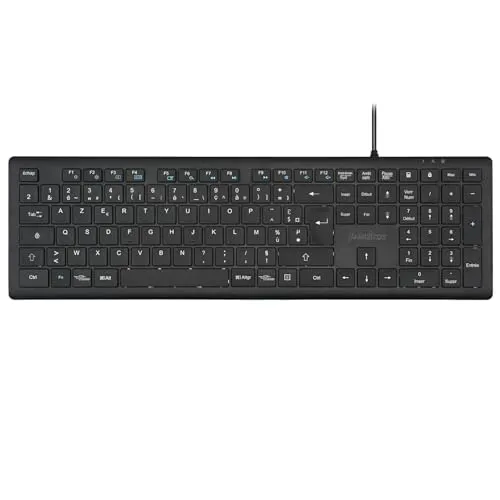 Perixx PERIBOARD-210, AZERTY-Tastatur, USB, kabelgebunden, Standardgröße – Leise Scherentasten für Desktop-Computer, Laptop und Tablet – Schwarz