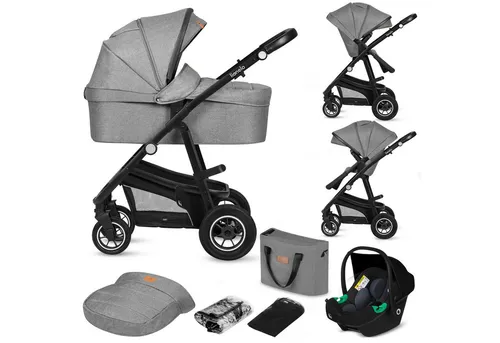 lionelo Kombi-Kinderwagen BIANKA 3 IN 1, Grey Stone - 3-in-1 Kinderwagen-Set mit aufblasbaren Rädern, verstellbarem Griff und umfangreichem Zubehör für maximalen Komfort und Sicherheit.