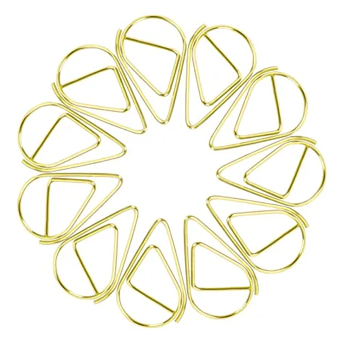 Büroklammer-50pcs Durable Briefklammern, Wassertropfen Form Papierklammern,Kleine Büroklammern Herz Metall für Foto Papier Buch Memo Karte Poster und Briefkopf-Einladungen -1.6x2.5cm (Gold)