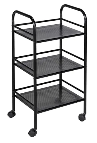 WENKO Badwagen mit 3 Etagen, Beistellwagen mit Rollen, Schwarz - Badrollwagen mit 3 Etagen aus lackiertem Stahl, mobil und ideal zur Aufbewahrung von Badutensilien