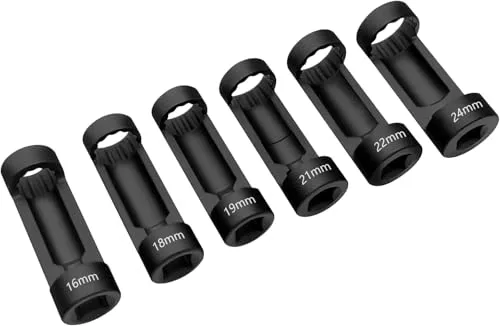 ZKTOOL 6-teiliges Set für Federbeinmutter-Nusseinsätze in den 16MM 18MM 19 MM 21MM 22MM 24MM, Stoßdämpfer-Muttern-Steckschlüssel-Set, Werkzeug zum Entfernen der Stoßdämpfer-Stoßdämpfer-Mutter