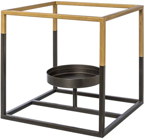 Teelichthalter CREATIV DECO, goldfarben, 20 cm - Eleganter Teelichthalter aus massiver Holzschale mit vier stilvollen Metallkerzenhaltern. Perfekt für stimmungsvolle Akzente auf Tisch oder Sideboard. Ideal für festliche Anlässe und als dekorativer Adventskranz.
