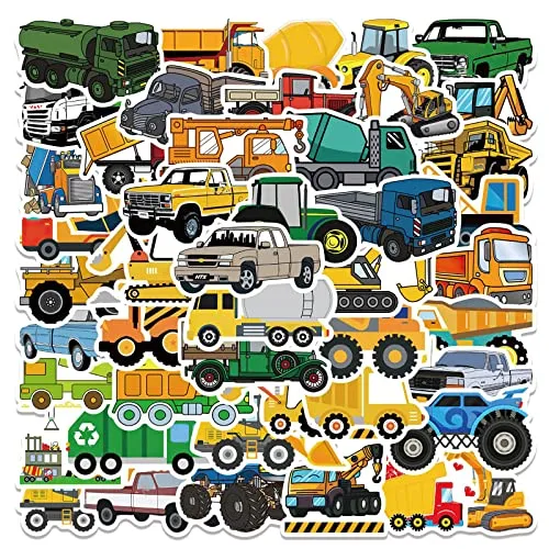 Deen Bagger Sticker 50 Stück Set, Kinder Stickers Auto Baumaschinen Traktor, Aesthetic Aufkleber, Fahrzeug Belohnungssticker für Mitgebsel Kindergeburtstag Gastgeschenke Party, 4-8cm