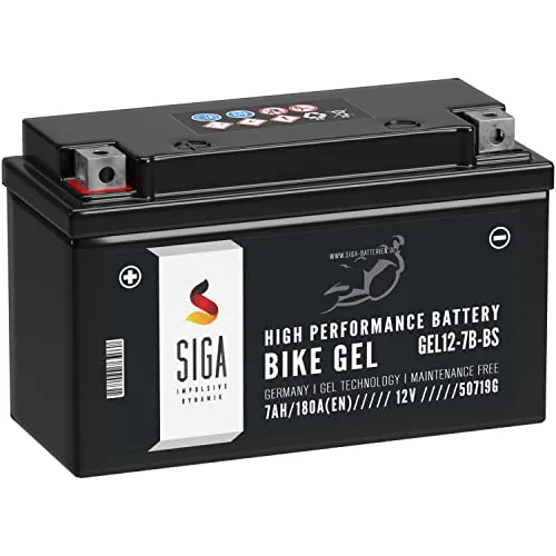 SIGA YT7B-BS Motorradbatterie GEL 7Ah 12V 180A/EN GEL12-7B-BS entspricht 50719 YT7B-4 GT7B-4 CT7B4 FT7B4 EB7B-BS 507 901 012 auslaufsicher