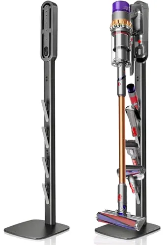 JUPELI Staubsauger Ständer – Kompatibel mit Dyson V16, Gen5detect absolute, V15, V12, V11, V10, V8, V7, V6 – Metall Bodenständer mit 4 Haken, bohrfreie Halterung für Zubehör-Aufbewahrung
