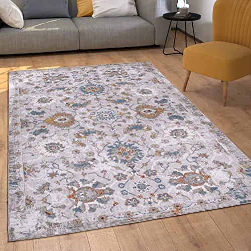 Paco Home Teppich Wohnzimmer Kurzflor Schlafzimmer Vintage Orientalisch Moderne Ornamente Bordüre, Grösse:120x160 cm, Farbe:Bunt 2