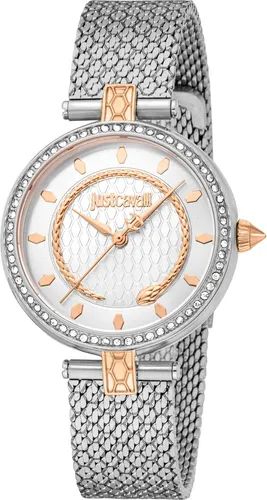 Just Cavalli Glam Chic JC1L240M0065 Damenuhr - Armbanduhren mit elegantem Edelstahlgehäuse in Silber und Roségold, 5 ATM wasserdicht und perfekt für besondere Anlässe. Lieferung in Originalbox.