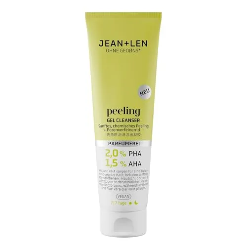 Jean & Len Peeling Gel Cleanser, ideal für jeden Hauttyp, befreit die Haut sanft von abgestorbenen Hautschüppchen, Chemisches Peeling, parfümfrei, Waschgel vegan, 125 ml