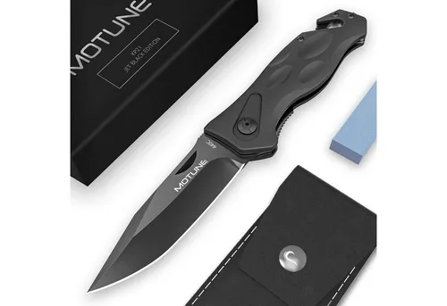 Motune® Zweihand Klappmesser 3-in-1 Kp21 - Taschenmesser Mit Aluminiumgriff - Zweihandmesser Mit Hochwertiger Edelstahlklinge 440c - Mit Schleifstein & Gürteltasche