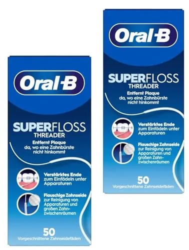 Oral-B Superfloss Zahnseide – 2er Pack – Ideal für Zahnspangen, Brücken & Implantate – Vorgefertigte Fäden für einfache Anwendung – Zahnseide für schwer erreichbare Stellen