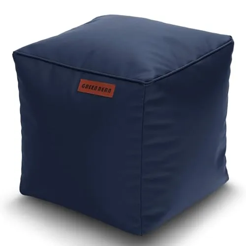 Green Bean Sitzsack-Hocker Dunkelblau - Quadratischer Sitzpouf (40x40 cm) aus pflegeleichtem Lederimitat, ideal zum Sitzen oder Entspannen. Hergestellt in Deutschland, nachfüllbare Styroporkugeln sorgen für maximalen Komfort.