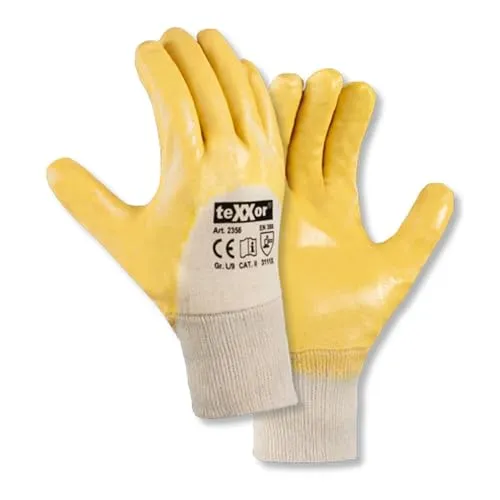 texxor 12 Stück Nitril-Handschuhe 2356, Strickbund, Packung, natur-gelb, 9/L