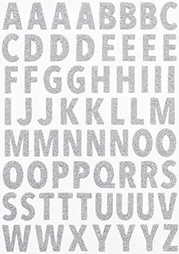 Hobbyfun Glitzer-Sticker Buchstaben, Gross, Silber, Bogen ca. 11 x 20 cm Silber