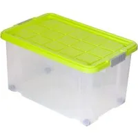 BigDean Allzweckkiste Eurobox mit Deckel und Rollen, 60 x 40 x 33 cm, limegrün - Praktische Eurobox mit Deckel und Rollen für vielseitige Aufbewahrung. Ideal für Spielzeug, Schuhe und mehr. Robust und platzsparend, Farbe: transparent mit limegrünem Deckel.