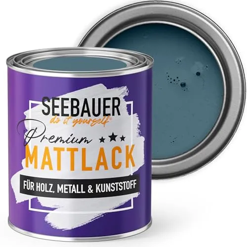 SEEBAUER diy Mattlack Dunkelblau 750ml für Innen & Außen (No. 800 Baltic Sea) Möbelfarbe ohne Schleifen - Hybrid-Lack für Holz, Metall, Kunststoff - Holzlack, Möbellack hohe Deckkraft