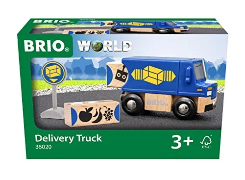 BRIO World 36020 Zustell-Fahrzeug - Blauer Liefer-LKW mit Zwei magnetischen Holzcontainern - Empfohlen für Kinder ab 3 Jahren und kompatibel mit den Schienen World